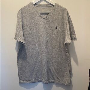 Polo Ralph Lauren grey v neck t shirt with embroidered logo in size large